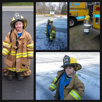 Future Firefighter Mattie on World Down Syndrome Day